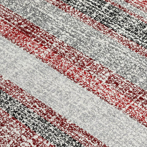 HomeRoots 5' Striped Burgundy and Silver Indoor Outdoor Area Rug - Washable, Durable, Stain-Resistant Design 8' X 10' 632206