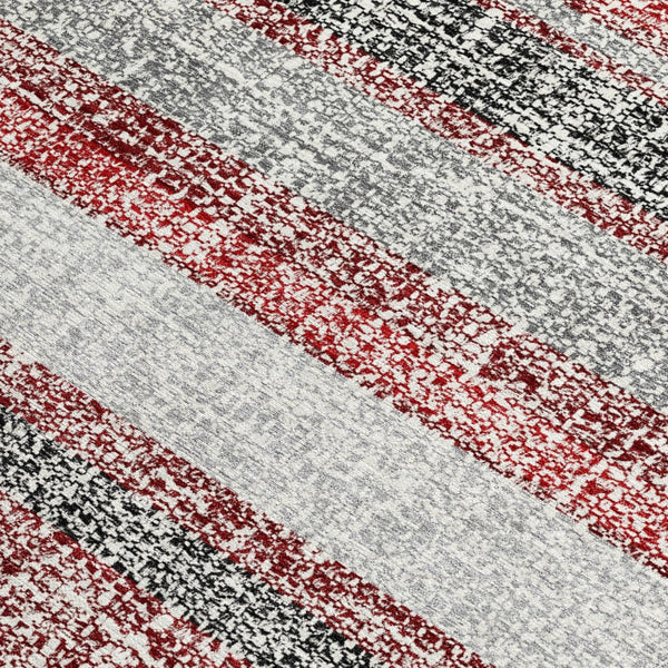 HomeRoots 5' Striped Burgundy and Silver Indoor Outdoor Area Rug - Washable, Durable, Stain-Resistant Design 8' X 10' 632206