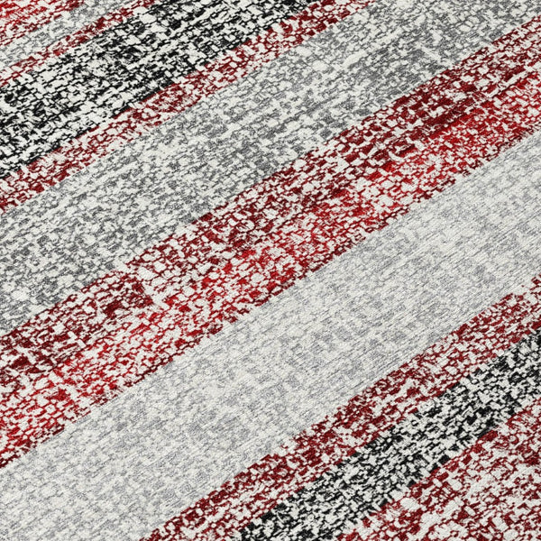 HomeRoots 5' Striped Burgundy and Silver Indoor Outdoor Area Rug - Washable, Durable, Stain-Resistant Design 8' X 10' 632206