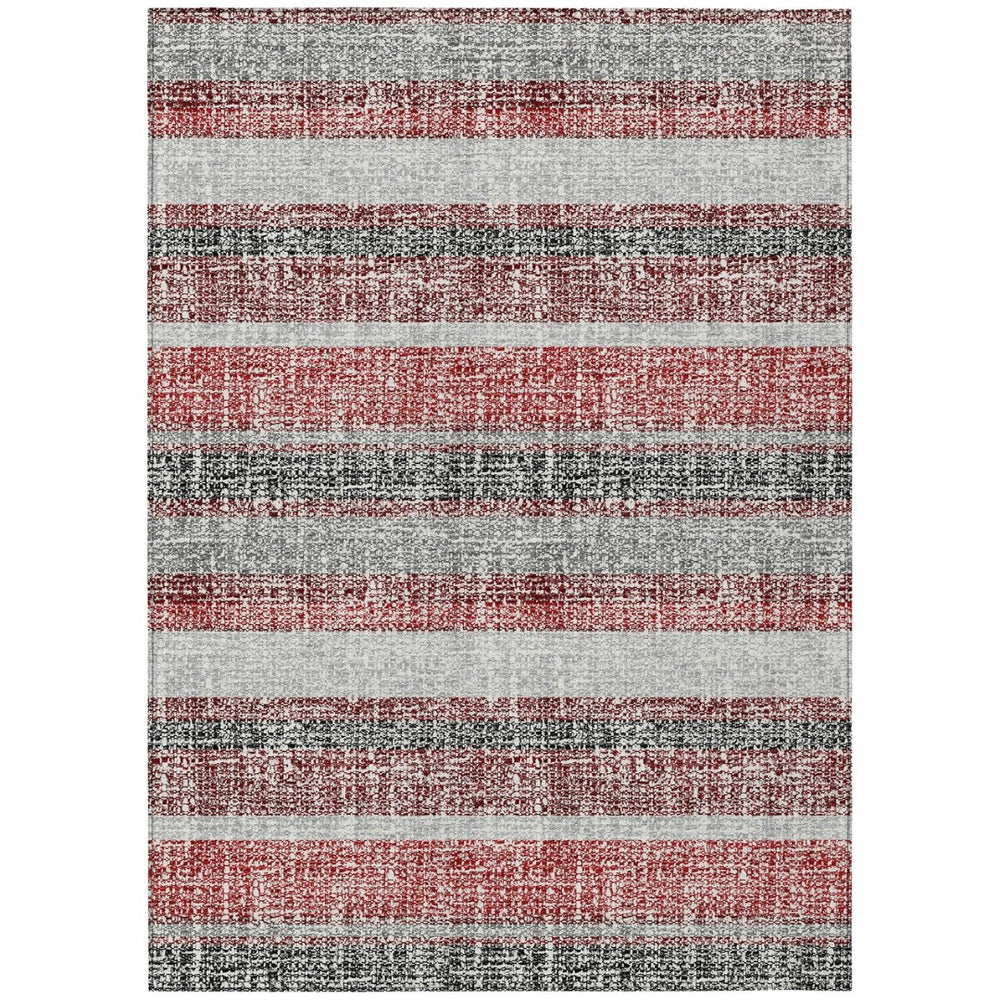 HomeRoots 5' Striped Burgundy and Silver Indoor Outdoor Area Rug - Washable, Durable, Stain-Resistant Design 9' X 12' 632207
