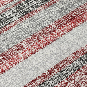 HomeRoots 5' Striped Burgundy and Silver Indoor Outdoor Area Rug - Washable, Durable, Stain-Resistant Design 9' X 12' 632207