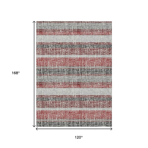 HomeRoots 5' Striped Burgundy and Silver Indoor Outdoor Area Rug - Washable, Durable, Stain-Resistant Design 10' X 14' 632208