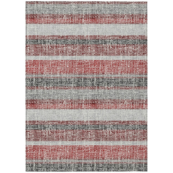 HomeRoots 5' Striped Burgundy and Silver Indoor Outdoor Area Rug - Washable, Durable, Stain-Resistant Design 10' X 14' 632208