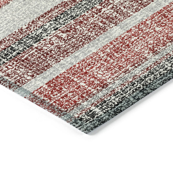 HomeRoots 5' Striped Burgundy and Silver Indoor Outdoor Area Rug - Washable, Durable, Stain-Resistant Design 10' X 14' 632208