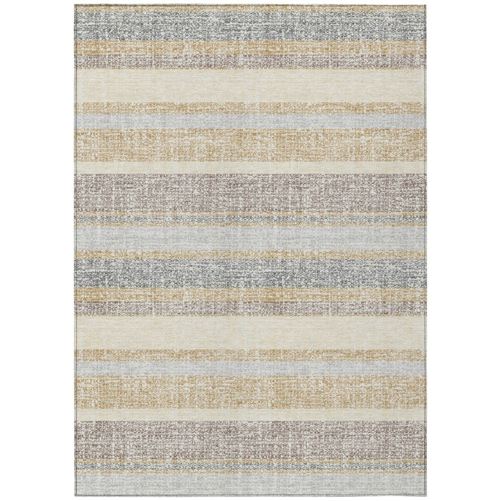 HomeRoots 5' Gold and Silver Striped Washable Area Rug - Stylish, Durable, Perfect for Indoor and Outdoor Use 5' X 8' 632210