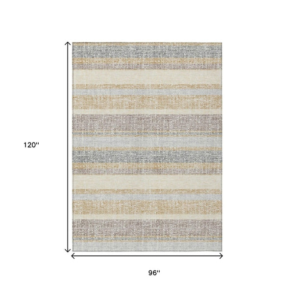 HomeRoots 5' Gold and Silver Striped Washable Area Rug - Stylish, Durable, Perfect for Indoor and Outdoor Use 8' X 10' 632212