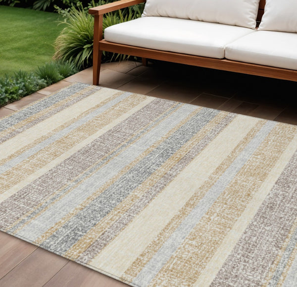 HomeRoots 5' Gold and Silver Striped Washable Area Rug - Stylish, Durable, Perfect for Indoor and Outdoor Use 9' X 12' 632213