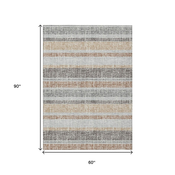 HomeRoots 5' Gray and Silver Striped Washable Area Rug for Indoor and Outdoor Use - Stylish, Durable, Easy Care 5' X 8' 632216