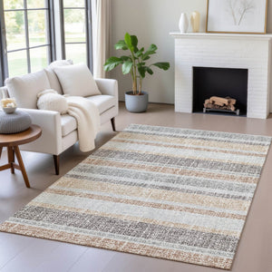 HomeRoots 5' Gray and Silver Striped Washable Area Rug for Indoor and Outdoor Use - Stylish, Durable, Easy Care 5' X 8' 632216