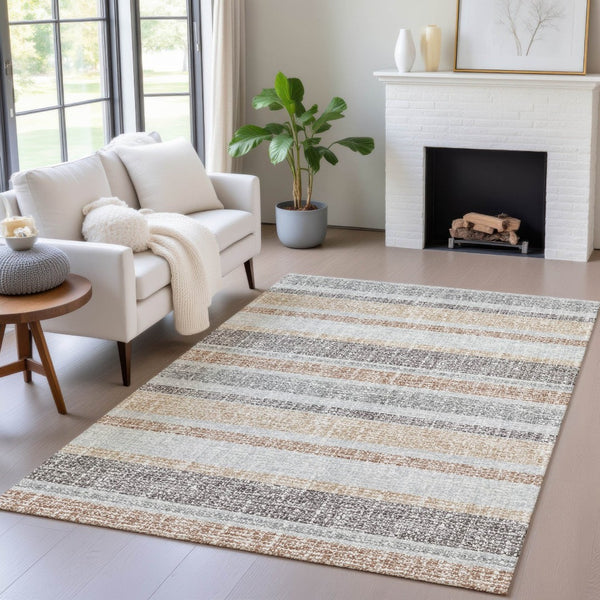 HomeRoots 5' Gray and Silver Striped Washable Area Rug for Indoor and Outdoor Use - Stylish, Durable, Easy Care 5' X 8' 632216