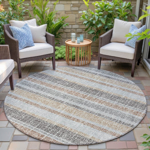 HomeRoots 5' Gray and Silver Striped Washable Area Rug for Indoor and Outdoor Use - Stylish, Durable, Easy Care 8' Round 632217