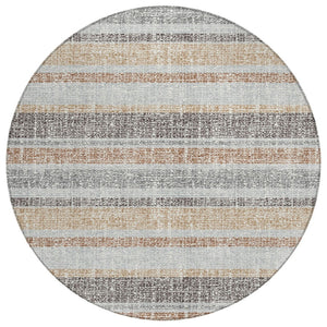 HomeRoots 5' Gray and Silver Striped Washable Area Rug for Indoor and Outdoor Use - Stylish, Durable, Easy Care 8' Round 632217