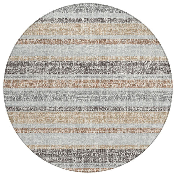 HomeRoots 5' Gray and Silver Striped Washable Area Rug for Indoor and Outdoor Use - Stylish, Durable, Easy Care 8' Round 632217