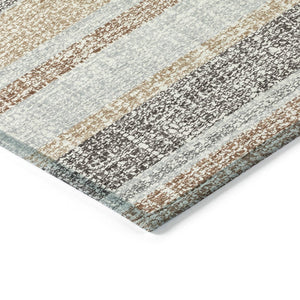 HomeRoots 5' Gray and Silver Striped Washable Area Rug for Indoor and Outdoor Use - Stylish, Durable, Easy Care 8' Round 632217
