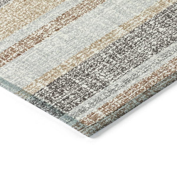 HomeRoots 5' Gray and Silver Striped Washable Area Rug for Indoor and Outdoor Use - Stylish, Durable, Easy Care 8' Round 632217