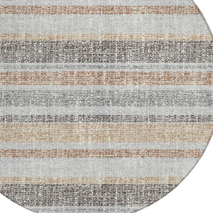 HomeRoots 5' Gray and Silver Striped Washable Area Rug for Indoor and Outdoor Use - Stylish, Durable, Easy Care 8' Round 632217