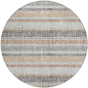 HomeRoots 5' Gray and Silver Striped Washable Area Rug for Indoor and Outdoor Use - Stylish, Durable, Easy Care 8' Round 632217