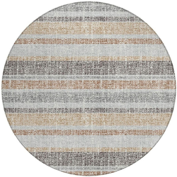 HomeRoots 5' Gray and Silver Striped Washable Area Rug for Indoor and Outdoor Use - Stylish, Durable, Easy Care 8' Round 632217