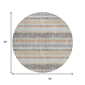 HomeRoots 5' Gray and Silver Striped Washable Area Rug for Indoor and Outdoor Use - Stylish, Durable, Easy Care 8' Round 632217