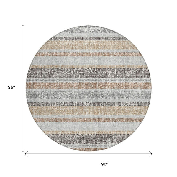 HomeRoots 5' Gray and Silver Striped Washable Area Rug for Indoor and Outdoor Use - Stylish, Durable, Easy Care 8' Round 632217