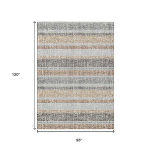 HomeRoots 5' Gray and Silver Striped Washable Area Rug for Indoor and Outdoor Use - Stylish, Durable, Easy Care 8' X 10' 632218