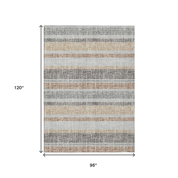 HomeRoots 5' Gray and Silver Striped Washable Area Rug for Indoor and Outdoor Use - Stylish, Durable, Easy Care 8' X 10' 632218
