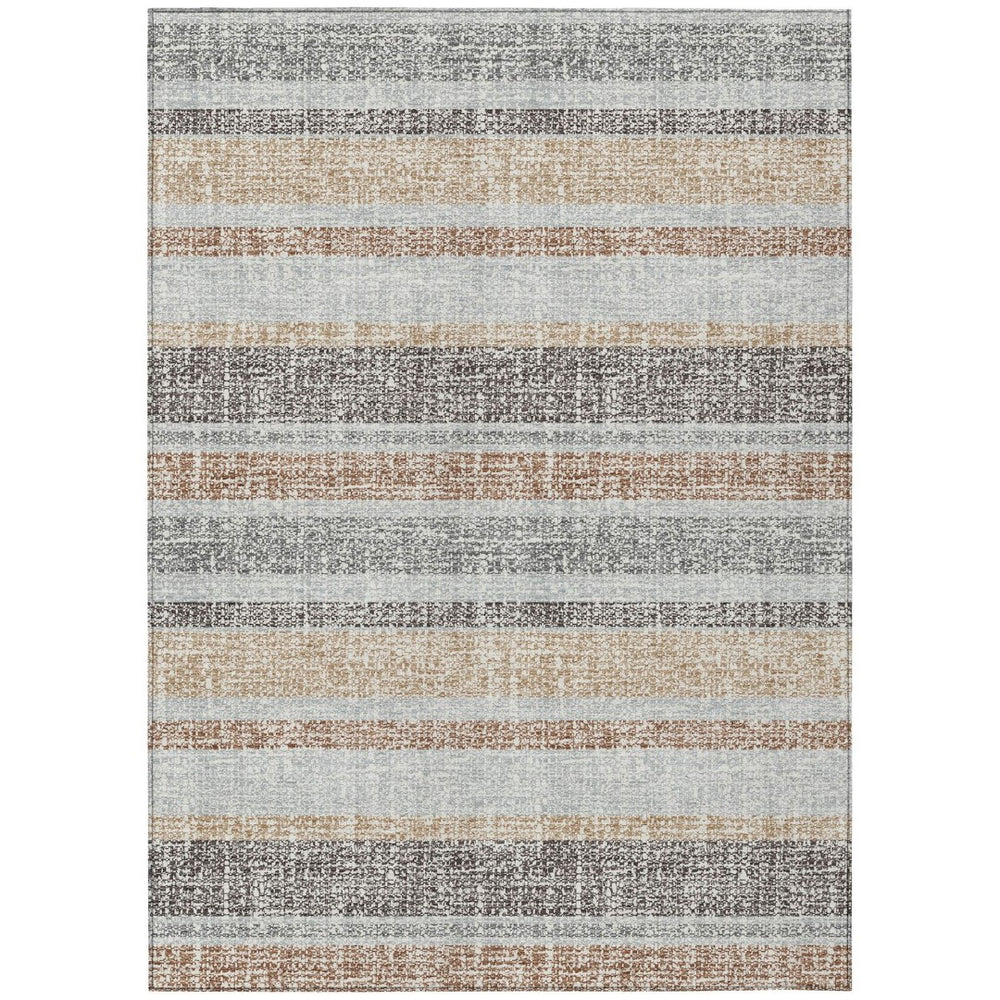 HomeRoots 5' Gray and Silver Striped Washable Area Rug for Indoor and Outdoor Use - Stylish, Durable, Easy Care 8' X 10' 632218