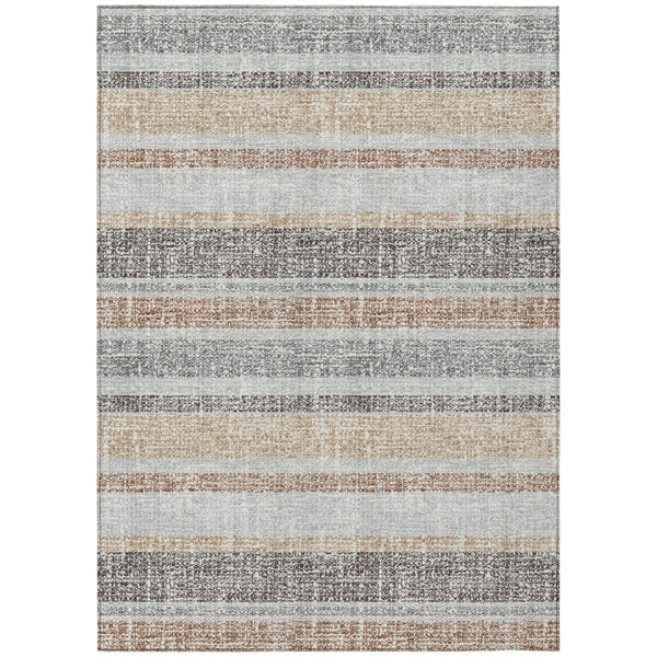 HomeRoots 5' Gray and Silver Striped Washable Area Rug for Indoor and Outdoor Use - Stylish, Durable, Easy Care 8' X 10' 632218