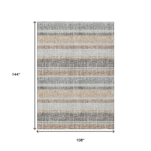 HomeRoots 5' Gray and Silver Striped Washable Area Rug for Indoor and Outdoor Use - Stylish, Durable, Easy Care 9' X 12' 632219