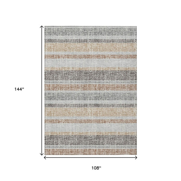 HomeRoots 5' Gray and Silver Striped Washable Area Rug for Indoor and Outdoor Use - Stylish, Durable, Easy Care 9' X 12' 632219
