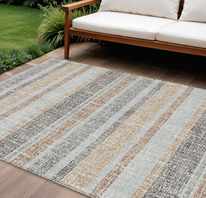 HomeRoots 5' Gray and Silver Striped Washable Area Rug for Indoor and Outdoor Use - Stylish, Durable, Easy Care 9' X 12' 632219