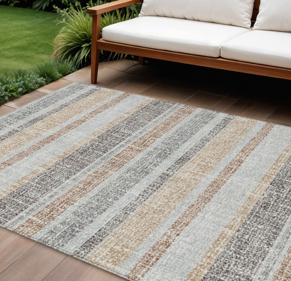 HomeRoots 5' Gray and Silver Striped Washable Area Rug for Indoor and Outdoor Use - Stylish, Durable, Easy Care 9' X 12' 632219