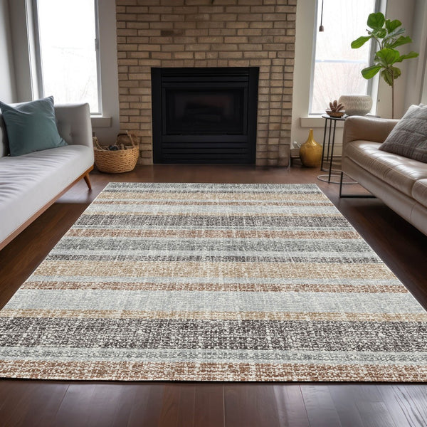 HomeRoots 5' Gray and Silver Striped Washable Area Rug for Indoor and Outdoor Use - Stylish, Durable, Easy Care 9' X 12' 632219