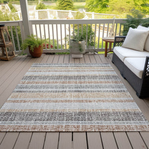 HomeRoots 5' Gray and Silver Striped Washable Area Rug for Indoor and Outdoor Use - Stylish, Durable, Easy Care 9' X 12' 632219