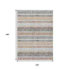 HomeRoots 5' Gray and Silver Striped Washable Area Rug for Indoor and Outdoor Use - Stylish, Durable, Easy Care 10' X 14' 632220