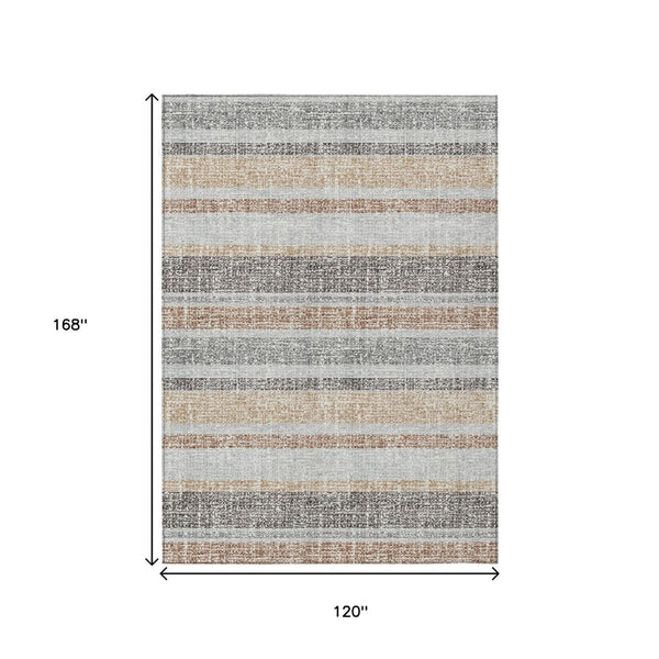 HomeRoots 5' Gray and Silver Striped Washable Area Rug for Indoor and Outdoor Use - Stylish, Durable, Easy Care 10' X 14' 632220