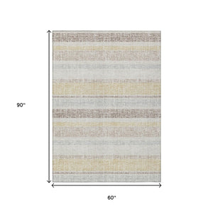 HomeRoots 5' Striped Ivory and Beige Area Rug - Stylish, Durable Indoor/Outdoor Rug for Versatile Décor Solutions 5' X 8' 632222