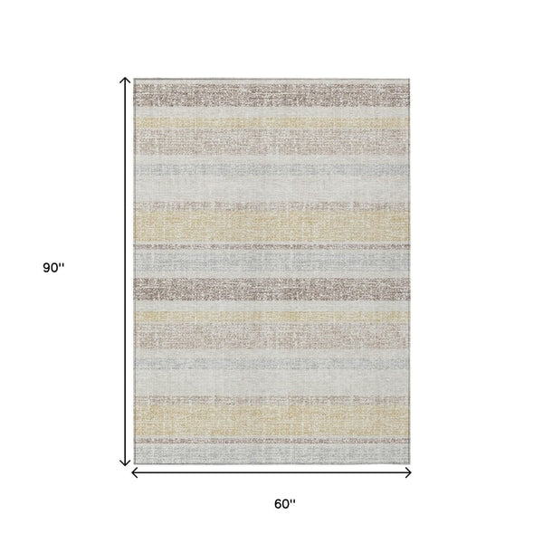 HomeRoots 5' Striped Ivory and Beige Area Rug - Stylish, Durable Indoor/Outdoor Rug for Versatile Décor Solutions 5' X 8' 632222