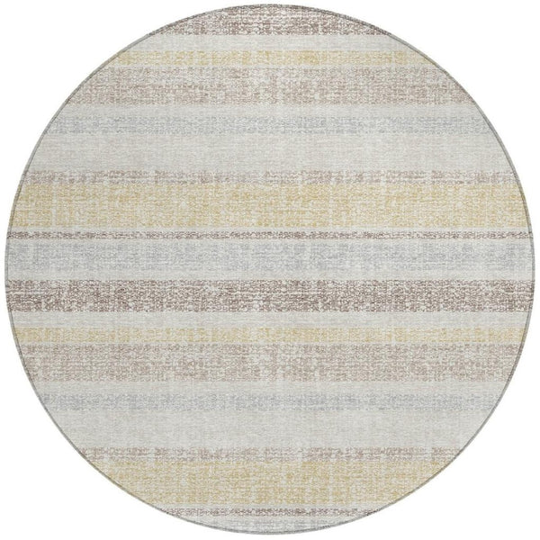 HomeRoots 5' Striped Ivory and Beige Area Rug - Stylish, Durable Indoor/Outdoor Rug for Versatile Décor Solutions 8' Round 632223