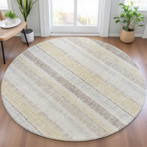 HomeRoots 5' Striped Ivory and Beige Area Rug - Stylish, Durable Indoor/Outdoor Rug for Versatile Décor Solutions 8' Round 632223