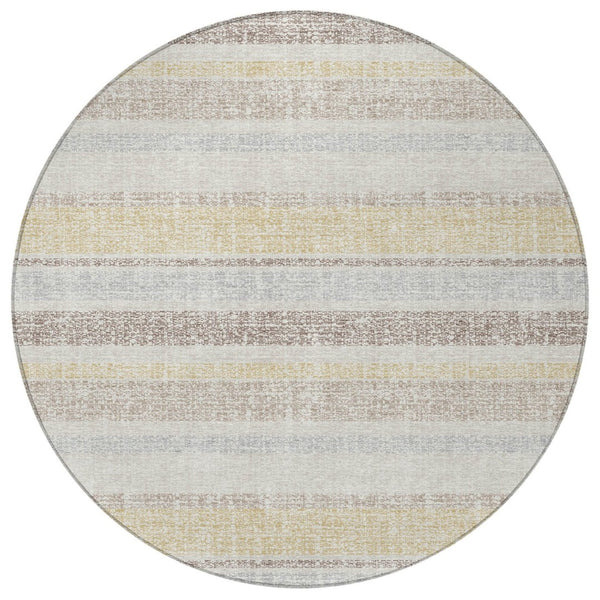 HomeRoots 5' Striped Ivory and Beige Area Rug - Stylish, Durable Indoor/Outdoor Rug for Versatile Décor Solutions 8' Round 632223