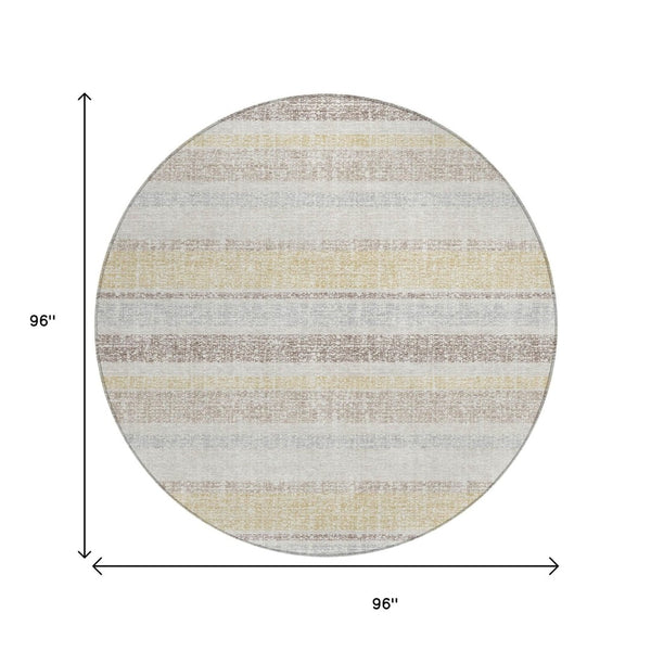 HomeRoots 5' Striped Ivory and Beige Area Rug - Stylish, Durable Indoor/Outdoor Rug for Versatile Décor Solutions 8' Round 632223