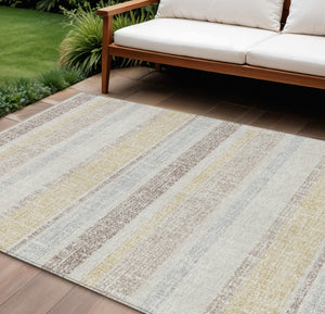 HomeRoots 5' Striped Ivory and Beige Area Rug - Stylish, Durable Indoor/Outdoor Rug for Versatile Décor Solutions 8' X 10' 632224