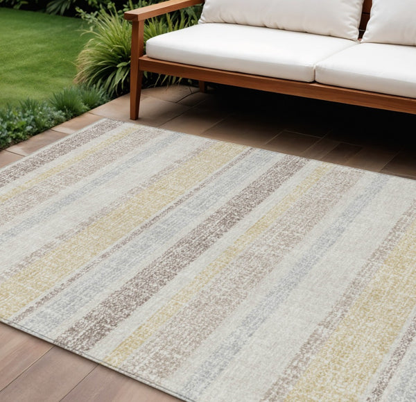 HomeRoots 5' Striped Ivory and Beige Area Rug - Stylish, Durable Indoor/Outdoor Rug for Versatile Décor Solutions 9' X 12' 632225