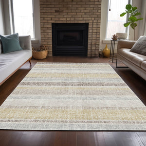 HomeRoots 5' Striped Ivory and Beige Area Rug - Stylish, Durable Indoor/Outdoor Rug for Versatile Décor Solutions 10' X 14' 632226