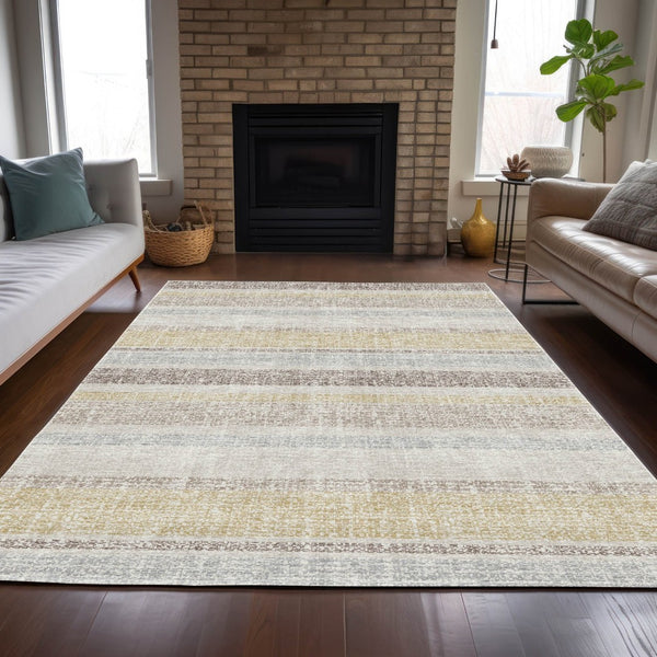 HomeRoots 5' Striped Ivory and Beige Area Rug - Stylish, Durable Indoor/Outdoor Rug for Versatile Décor Solutions 10' X 14' 632226