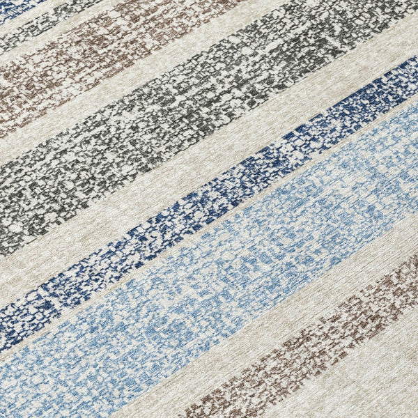 HomeRoots 5' Durable Navy Blue and Beige Striped Area Rug - Stylish, Machine-Washable for Indoor & Outdoor Use 5' X 8' 632228