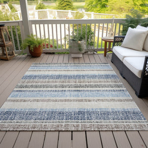 HomeRoots 5' Durable Navy Blue and Beige Striped Area Rug - Stylish, Machine-Washable for Indoor & Outdoor Use 5' X 8' 632228