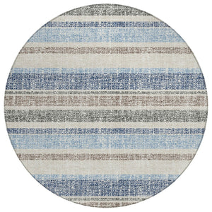 HomeRoots 5' Durable Navy Blue and Beige Striped Area Rug - Stylish, Machine-Washable for Indoor & Outdoor Use 8' Round 632229
