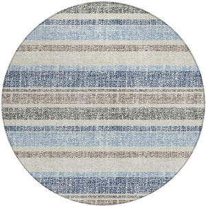 HomeRoots 5' Durable Navy Blue and Beige Striped Area Rug - Stylish, Machine-Washable for Indoor & Outdoor Use 8' Round 632229
